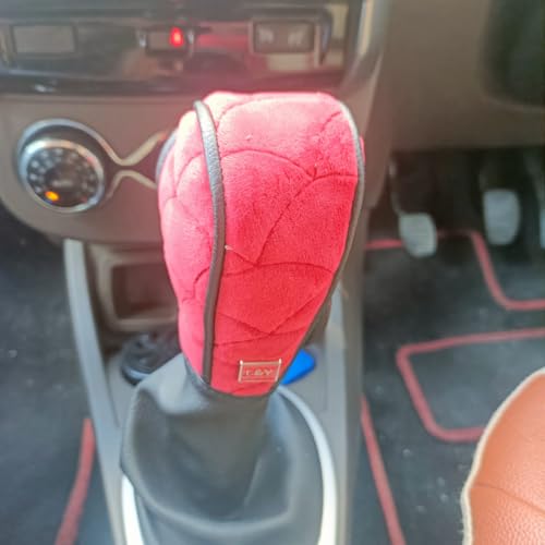Image of YOURKARTS.COM Car Gear Knob Cover Velvet Soft Touch - Universal Gear Shift Knob Protector, Anti-Slip & Dustproof Gear Shifter Cover for Car Interior Accessories (Red)