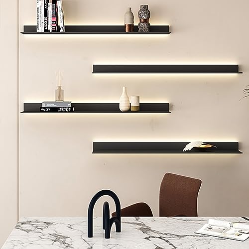 SaryEdge Hanging Display Shelf Wall Rack Metal Wall Mounted Illuminated Bookshelf Multi-Layer Wall Mounted Floating Shelves,Floating Shelves Wall Mounted, Floating,Black-60x20x6cm