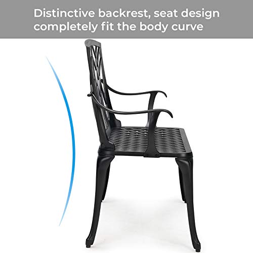 Laurel Canyon 38" Garden Bench, Cast Aluminum Outdoor Patio Bench Loveseats Park Yard Furniture, 2-Person Patio Metal Bench Park Bench, Black #TOP5