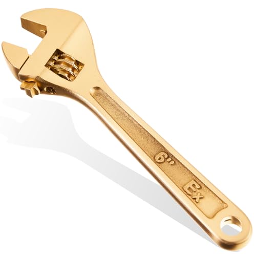 Image of Hicarer Non Sparking Wrench, 6 Inch Spark-Free Adjustable Spanner - Aluminum Bronze Anti-Magnetic & Corrosion-Resistant Tool for Flammable Gas, Chemical Plant, Open Max 19 mm