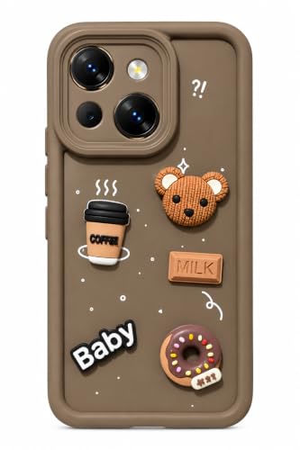 Image of Bintage Back Cover Compatible for Itel A669L / Itel A50C | Cute Fun Ball | 3D Taddy Smiley Coffee | Milk Case | Full Body Protection - Brown
