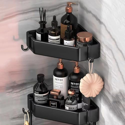 Image of Bathroom Corner Shelves Corner Shelf for Bathroom Wall Bathroom Corner Stand Bathroom Rack Without Drilling Stainless Steel Bathroom Shelf Diamond Shape Organizer(2 pcs)
