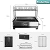 romision 2 Tier Dish Drying Rack, Large Dish Rack with 360° Swivel Spout, 304 Stainless Steel Dish Drainer Rack, Draining Board Rack for Kitchen Counter with Utensil Holder, Silver - Image 6