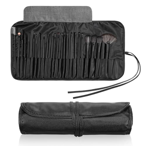 YBEATY Porta-pincéis de maquiagem, porta-pincéis de maquiagem, organizador de maquiagem, bolsa de viagem, bolsa com pincéis, portáteis, cosméticos, estojo de couro preto para mulheres maquiadoras