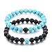 Long Way His and Hers Bracelets Black Matte Agate & Blue Turquoise 8mm Stone Beads Bracelet(2 pcs)