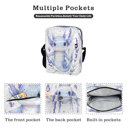 Crossbody Bag Cute Axolotl Lavender Messenger Bag for Women Men Purse Shoulder Bag Satchel Bag with Adjustable Strap 214B88792