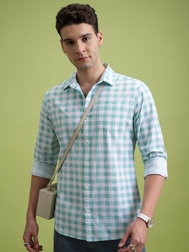 Image of Highlander Men's Slim Fit Checks Shirt | Full Sleeves | Regular Collar | Casual Shirts for Men