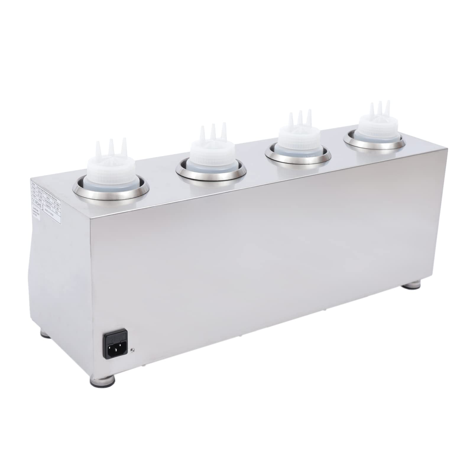 Calentador Eléctrico de Salsas Comercial 4 Botellas 650ml Acero Inoxidable Control Temperatura 30-85°C Independiente para Restaurante Cafetería Snack Bar