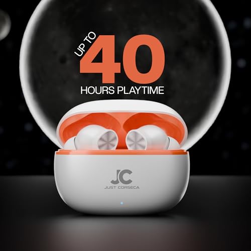 Image of JUST CORSECA Sounddrum Wireless Earbuds | Bluetooth 6.0 | 10mm Dynamic Drivers | 40H Playtime | Type-C Fast Charging | Smart Touch Control | Deep Bass & Clear Calls | Lightweight TWS Earbuds (White)