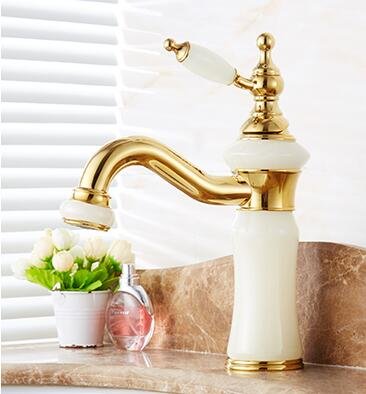 Robinet de bassin mitigeur eau chaude froide or en jade blanc