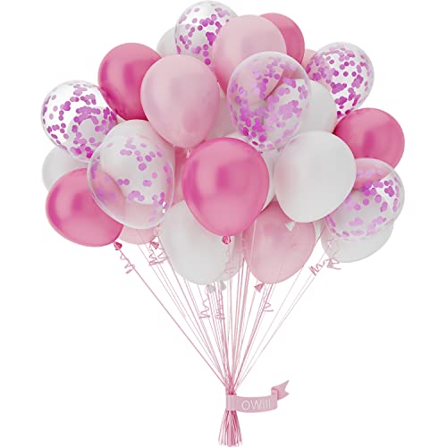 50 unidades balões rosa, branco e confetes, balões de látex de 10 polegadas, decoração de festa de aniversário, balões para Baby Shower, aniversário da menina casamento festa decoração