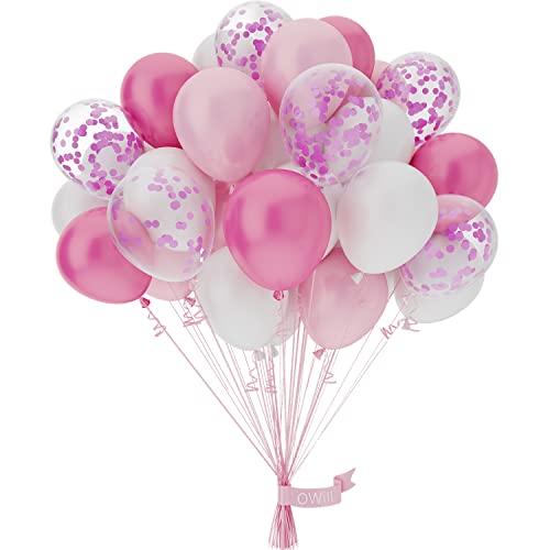 OWill Globos Rosas,50pcs Globos de cumpleaños de 10 Pulgadas,Globos Rosas blanco y...