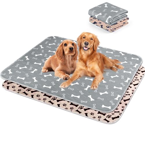 2Pezzi 80*90CM Tappetini Assorbenti per Cani,Tappetini per l'addestramento dei Cuccioli Lavabili e Riutilizzabili, Impermeabil Tappetini ，Design a 4 Strati Morbido/Super Assorbente-Grigio Marrone