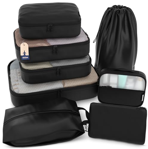 Shacke 8 Set Packing Cubes for Travel Lightweight Luggage Organizer (Air Black)