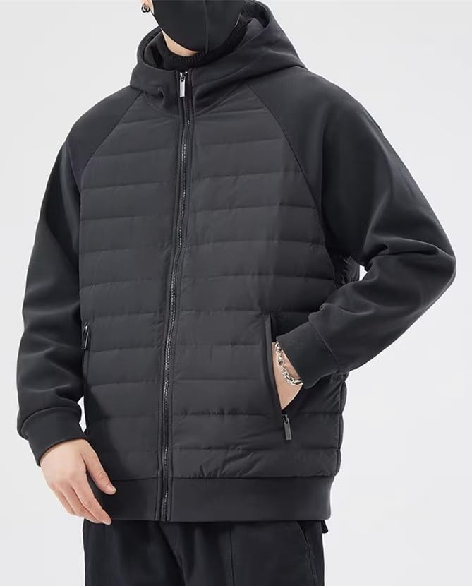 Mens Puffer Jacket with Hood Packable Lightweight Quilted Jacket Full Zip Casual Splicing Winter Coats4