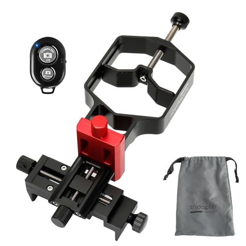 Lottsall Tridaptor - Universeller Digiscoping Adapter, Hochpräziser 3-Achsen aus Metallhalterun mit Fernbedienung, Teleskop-Spektiv, Monokular-Mikroskop und Fernglas für All-Smartphone