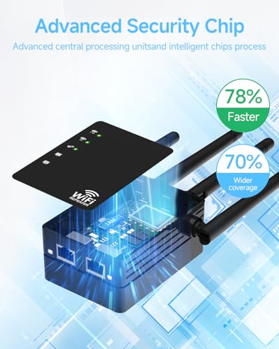Image of WiFi Extender Signal Booster 1200Mbps, Long Range Extender for Home and Outdoor, 12880 Sq.Ft Range, 105-Device Compatibility, Easy Setup, WiFi Extender