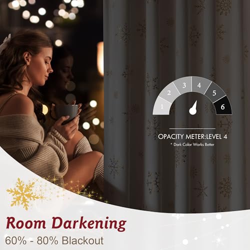 Image of Beauoop Christmas Cream Velvet Curtains 84 Inches Long 2 Panels for Bedroom Living Room Gold Snowflake Holiday Decor Thermal Insulated Room Darkening Rod Pocket Window Treatments Drapes, 52X84