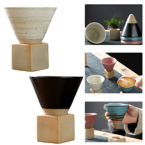 Mokylor 2 x Grove Keramische Theekop, 200 ml, Trechter, Koffiekop Met Bode, Driehoekige Kegelvormige Porseleinen Mok