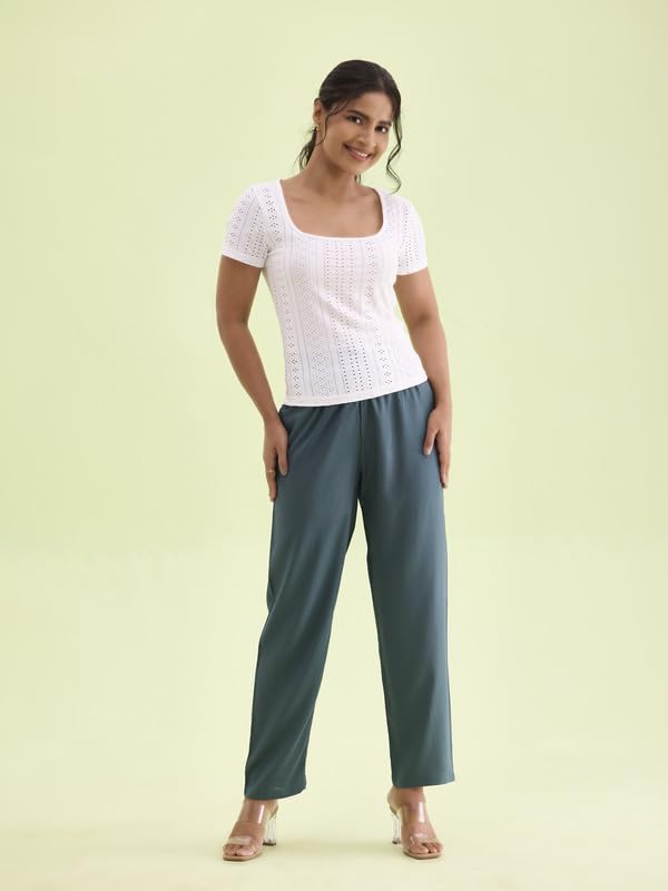 Image of GO COLORS Women Solid Mid Rise Relaxed Fit Viscose Casual Pants