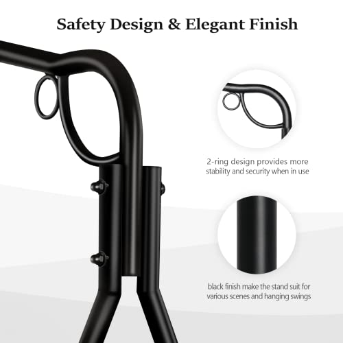 Vingli Upgraded Metal Porch Swing Stand With Black Finish, Heavy Duty 660 Lbs Weight Capacity Steel Swing Frame With Extra Side Bars, Powder Coated Hanging Swing Frame Set For Outdoors #TOP3