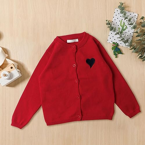 Kids Girls Long Sleeve Button Front Cardigan for Girls Knit Sweater Cute Heart Print Cardigan Knit Shirt Crewneck Tops3