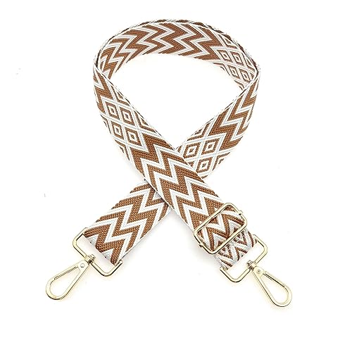 Jzk Correa De Tela Ancha Ajustable De Estilo Bohemio Marrón Y Blanco Con Clips Para Bolso, Correa De Bolso De Hombro, Correa De Repuesto Para Bolsa Cruzada