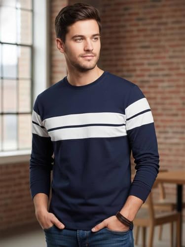 Image of LEOTUDE Stylist Regular fit Full Sleeve Cottonblend Solid Round Neck Tshirt for Man (Color Brown)