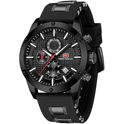 Mini Focus Mens Watch Casual Sports Watches (Chronograph/Waterproof/Luminous/Calendar) Silicon Band Fashion Quartz Watch for Men (All-Black) Cover