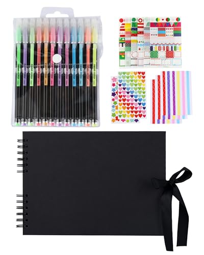 Álbum de Fotos para Pegar y Escribir   Álbum de Fotos Scrapbook 21,5x29 cm   Kit de Scrapbooking DIY, 80 Páginas Negras, Regalo para Aniversario, Cumpleaños y Graduación, para Bautizos y Bodas