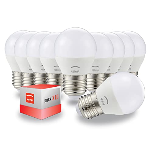 PEGASO - SET de 10 BOMBILLAS LED - ESFERA G45 - E27 - 7W EQUIVALENTE A 45W DE BOMBILLAS HALÓGENAS - 525 Lumen - LUZ NATURAL 4000K