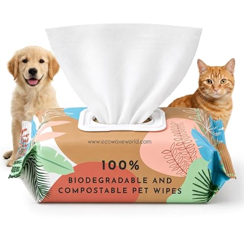 Image of Eco Wave Hypoallergenic Plant-Based Pet Wipes, Dog and Cat Grooming Wipes for Face, Ears, Body, Butt, and Paws, Fragrance Free, Compostable, 100 Count