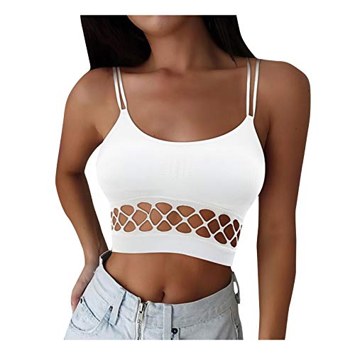 Women Sexy Bra Crop Top Bustier Sleeveless Hollow Out Criss-Cross Back Strappy Casual Sling Veset (White)