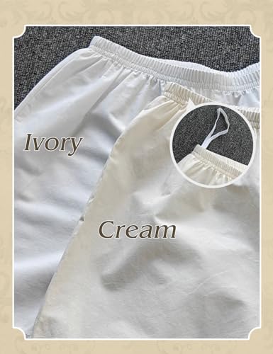 BEAUZSUZSANA Cotton Lace Pettipants for Women Under Dress Half Slip Victorian Bloomers Pajama Pants Ivory Beige (Ivory,S)