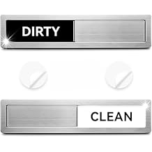 Dishwasher Magnet Clean Dirty Sign Stainless Steel Non-Scratch Strong Magnet Extra Adhesive Options Easy to Slide and Read Tells You Whether Dishes are Clean or Dirty Black/White Style