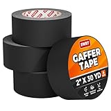 SWRT Gaffers Tape, 11 Mil Industrial Grade Gaffer Tape, 2’’ x 30 Yards, 4 Pack, Reinforced Adhesion, Easily Remove No Residue, Professional Matte Finish No Reflection, Black, 120 Yards in Total