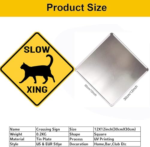 Image of Cat Xing Crossing Sign Black Cat Metal Signs Yellow Street Sign 12X12inch | Novelty Home Yard Wall Decor Indoor& Outdoor