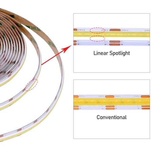 Image of GOMING 24V Spotlight Linear CCT COB LED Strip 2700-6500K 16.4ft(5M) CRI 93+ | Tunable White 624LEDs /M IP20 No-Waterproof LED Tape Lights for Home Decoration(CCT Controller and Power Supply Not Included)