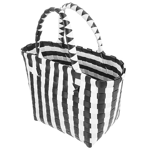 GRIRIW Handheld Woven Storage Basket Multi Functional Sundries Holder for Fruits and More Portable Shopping Tote for Home Events and Decor Checkered