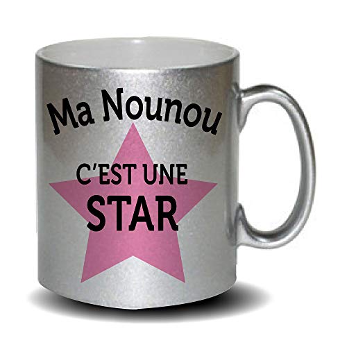 Bolígrafo de diseño de taza humorística, color gris, con texto en inglés «Ma Nounou cest une Star», regalo para el día de la madre, día del padre o cualquier otra ocasión