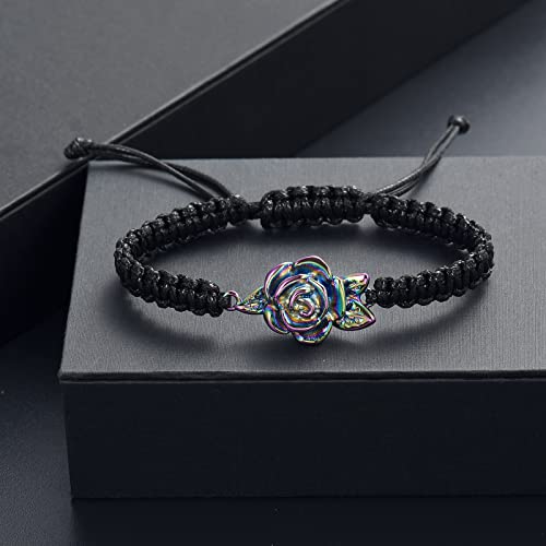 Image of Imrsanl Rose Flower Urn Bracelet for Ashes Cremation Memorial Jewelry of Loved Ones Adjustable Braided Rope Ashes Bracelet Funeral Keepsake for Women