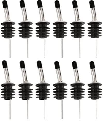 Bartender Gear Free Flow Pour Spouts Stainless Steel Liquor Wine Olive Oil Bottle Pourer with Dust Caps - Cork is 27mm [approx 1 inch] in diameter Fit most 1.75 Liter & Half-Gallon Bottle Openings (12