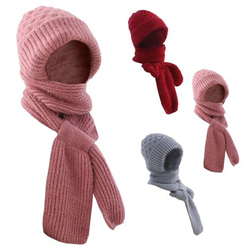 HDQQEU Kapuzenschal Winter Versatile Knitted Hooded Scarf for Women, 2 In 1 Integrierter GehöRschutz Winddichte MüTze Schal Set Für Damen (DE/NL/SE/PL, Alphanumerisch,...