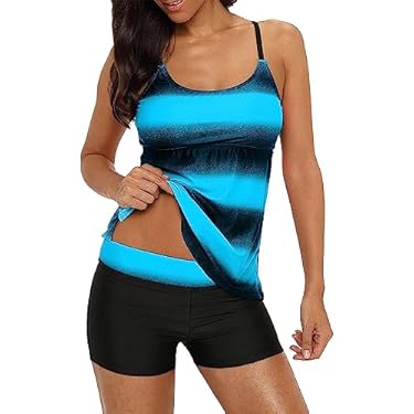 AMAZON - FEMBOY Tankini Swimsuits for Women Two Piece Bathing Suits Modest Tank Tops with Boyshorts Tummy Control Swimwear (5XL) Blue