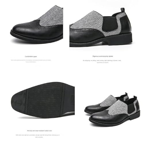 Mens Patchwork Two Tone Comfortable Slip On Dress Loafers Fashion Carving Punched Brogues Business Leather Shoes Round Toe Low Top Luxury Formal Walking Shoes 7