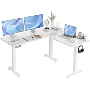L Shaped Standing Desk Adjustable Height, Dual Motor Electric Corner Standing Desk, 63×55 inch Sit Stand up Desk with Splice Board, White