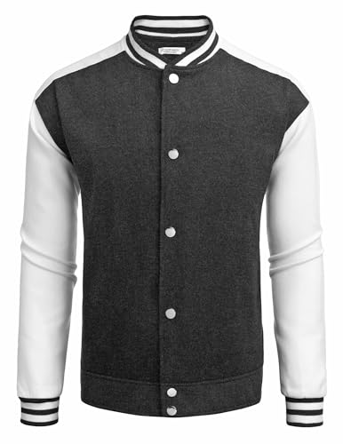 COOFANDY Men's Varsity Jacket Wool Blend Letterman Bomber Jacket Baseball Lightweight Jacket3