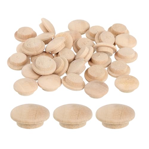 Image of uxcell 80Pcs Wood Button Plugs, 12mm /0.47 inch Hardwood Screw Hole Plug Mushroom Wooden Caps Buttons Wood Plug for Furniture Woodworking Craft Decor (18mm x 12mm)