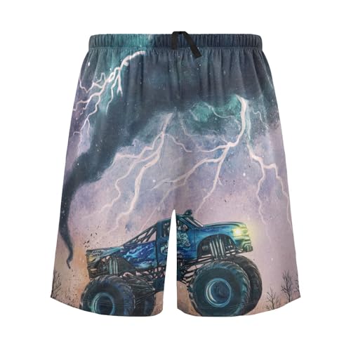 Men's Short Pajama Bottoms Monster Trucks Lightning Home Casual Sleep Pants