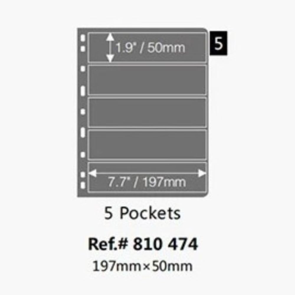 10Pcs Standard 9-Hole Double-Sided Album Inner Sheets Card Stamp Banknote Collection Album Inserts Pages For Coin Collecting And Supplies (Black, 5 Pockets)